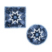 Round and square folded star hot pads in Blizzard Blues fabric isolated on a white background.