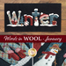 collage image of full table mat and close ups of detail for the Words in Wool Club January