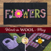 collage image of full table mat and close ups of detail for the Words in Wool Club May