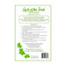 Back of the Luck of the Irish table top display pattern featuring pattern specifications