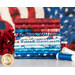 Red, white, and blue patriot fabrics stacked in front of a panel of fabric featuring an American flag