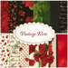 Collage of fabrics included in the vintage rose collection, including rose prints in red, white and black