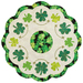 Round table topper with green shamrocks and white fabrics with hand embroidery details