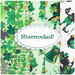 Composition of 5 st patrick's day themed fabrics featuring green shamrock fabrics and leprechauns 