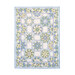 A blue, cream, and green floral quilt with octagonal blocks isolated on a white background