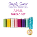7 spools of sulky thread and one embroidery spool in a range of colors with words at the top that read 