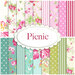 composite image of all the fabrics in the picnic collection, from pinks to blues to greens to creams