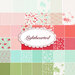 Collage image of all 40 skus in the Lighthearted collection from Moda, ranging from green and mint blue to red and cream