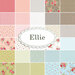 Collage image of all the fabrics within the Ellie collection, arranging from red to orange to green to blue to gray
