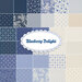 Composite image of all the fabrics in the blueberry delight collection, ranging from dark blue to light blue to cream