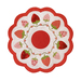 June table topper showing white and red fabric and floral embroidery detail with strawberry shaped applique isolated on a white background