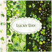 Collage image of all of the fabrics in the Lucky Day collection, arranged from white to green to black
