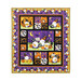 A Halloween- and gnome-themed quilt made with purple, orange, green, and black fabrics, isolated on a white background.