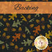 Black flannel fabric with yellow, orange, and green oak leaves and acorns tossed all over and an orange banner at the top that reads 