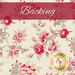 Cream fabric with red tonal flowers and dark cream stems and leaves with a red banner at the top that reads 