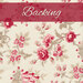 Cream fabric with red tonal flowers and dark cream stems and leaves with a red banner at the top that reads 