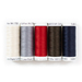 isolated image of 5 spools of thread in red, white, blue, and neutral colors