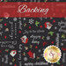 Black fabric with tossed Christmas phrases, birdhouses, snowflakes, and holly with a red banner at the top that reads 
