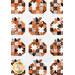 Close up photo of a quilt featuring rows of blocks with patchwork pumpkins made with orange, cream, and black fabrics.
