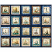 A navy blue fabric with multiple blocks featuring nautical themed scenes