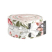 A bundle of Lovestruck fabrics by Moda wrapped into a Jelly Roll and tied with a ruler bow