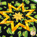 Close up of folded star hot pad detail for March, featuring shamrocks, hats, and gold coins.