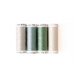 Photo of a four piece thread set with neutral, green, and blue threads
