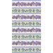 border stripe fabric print with purple lilacs and green birdhouses on it