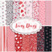 collage of all fabrics included in Lovey Dovey collection