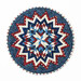 Image of a red, white, and blue circular table topper with a miniature quilt block center piece.