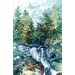 this fabric panel features a watercolor panel with trees and water fall