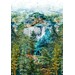 This fabric features running yardage of a nature scene with trees, greenery and cliff sides in watercolor style.
