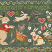 8x8 swatch featuring a spring themed border stripe with dancing bunnies, birds and flowers on a sage green background.