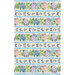 A border stripe fabric featuring rows of beautiful pink, blue, and purple hydrangeas and butterflies