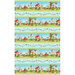 This fabric features relaxing gnomes in nature with green stripes and vining flowers.