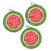 Set of 3 round Watermelon Trivets made with pink and green batiks on a white background