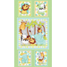 digital image of panel featuring giraffes, lions, elephants, zebras and monkeys in squares on a light green background
