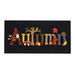 black rectangular table mat with the word 