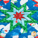 Close up of folded star hot pad for January, featuring snowmen and other winter motifs.