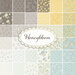 graphic of all fabrics in the Honeybloom collection, ranging from white to grey to light blue to yellow