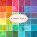 collage of chroma batiks fabric collection in a rainbow of colors