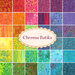 collage of chroma batiks fabric collection in a rainbow of colors