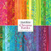 collage of chroma batiks fabric layer cake in a rainbow of colors