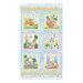 Blue mottled panel with six blocks, each featuring an Easter scene with bunnies and chicks