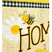 Close up of panel detail showing yellow fabric with white daisies and cartoon bees with decorative stitching