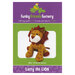 Larry the Lion Pattern Front purple and green background with example lion plush