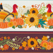 8x8 scan of border stripe fabric featuring sunflowers, pumpkins and turkeys