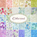 graphic of all fabrics in the ethereal collection FQ set, ranging from green to blue to purple to red