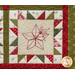 Close up of one quilt block showing fabric and stitching detail with an embroidered image of a 5 pointed star with a sprig of holly