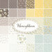graphic of all fabrics in the Honeybloom collection, ranging from white to grey to light blue to yellow